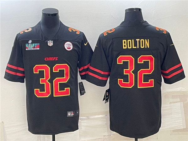 Men??s Kansas City Chiefs #32 Nick Bolton Black Red Gold Super Bowl LVII Patch Vapor Untouchable Limited Stitched Jersey